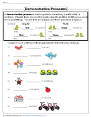Demonstrative Pronouns Worksheets