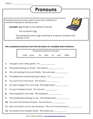 pronoun worksheet 4th grade