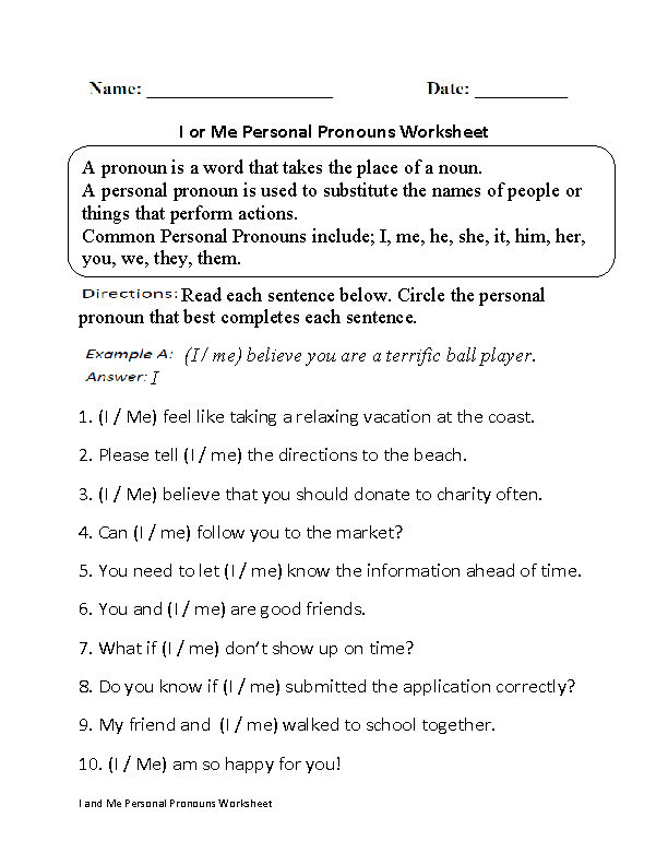 pronoun worksheet 5th grade