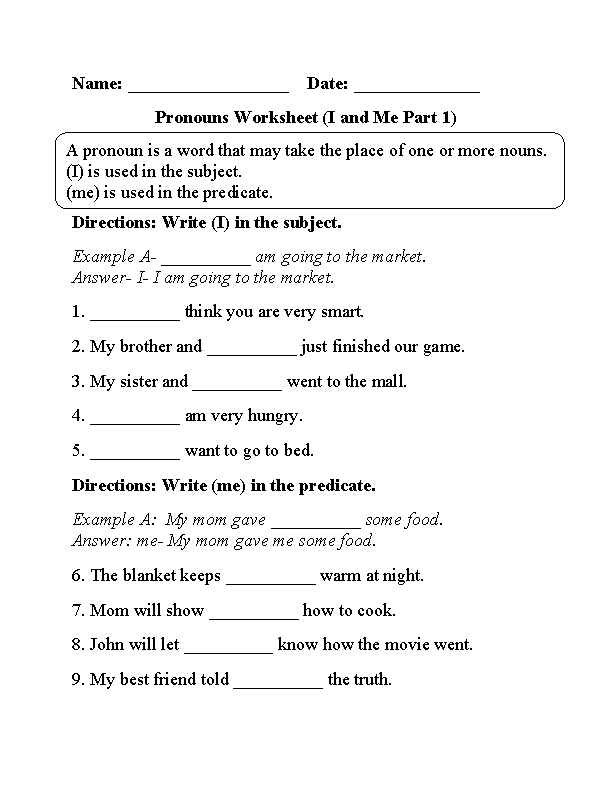 pronoun worksheet 6th grade