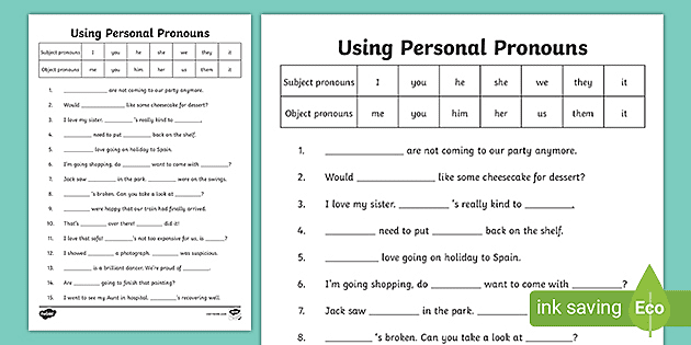 pronoun worksheet for 2nd grade