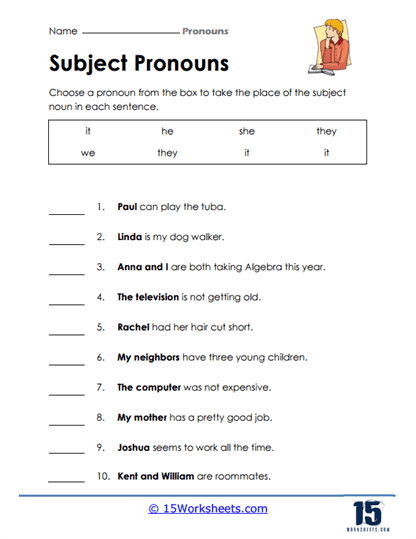 pronoun worksheet for 2nd grade