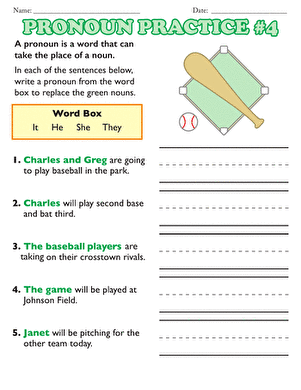 pronoun worksheet for 2nd graders
