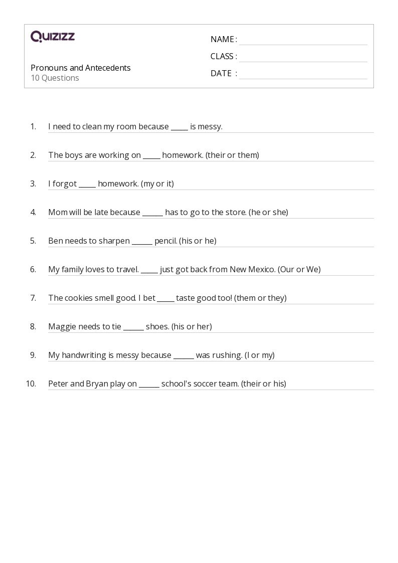 pronoun worksheet for 3rd graders
