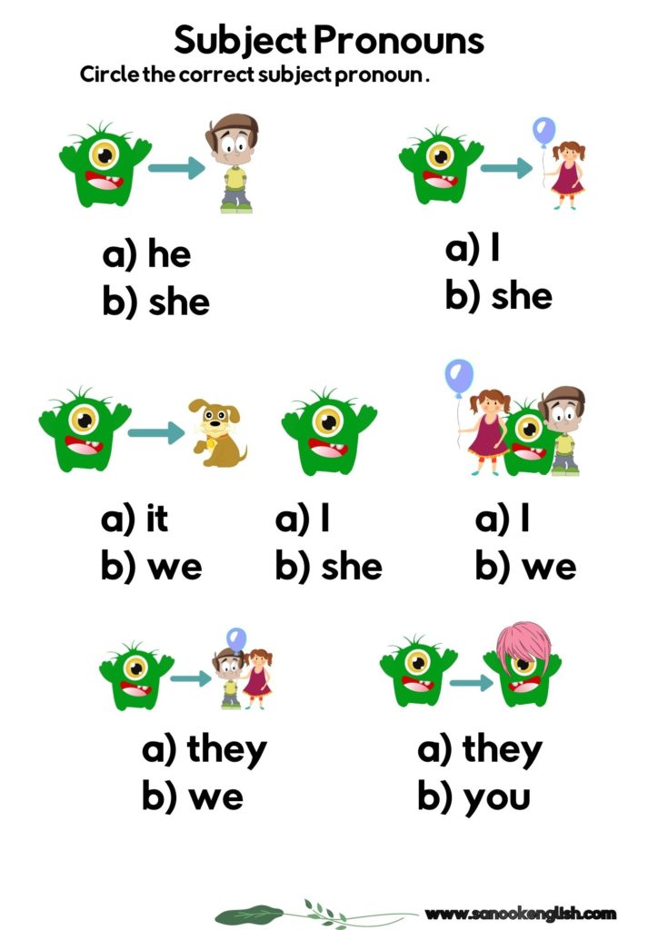 pronoun worksheet for kindergarten free