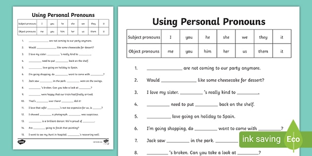 pronoun worksheet free