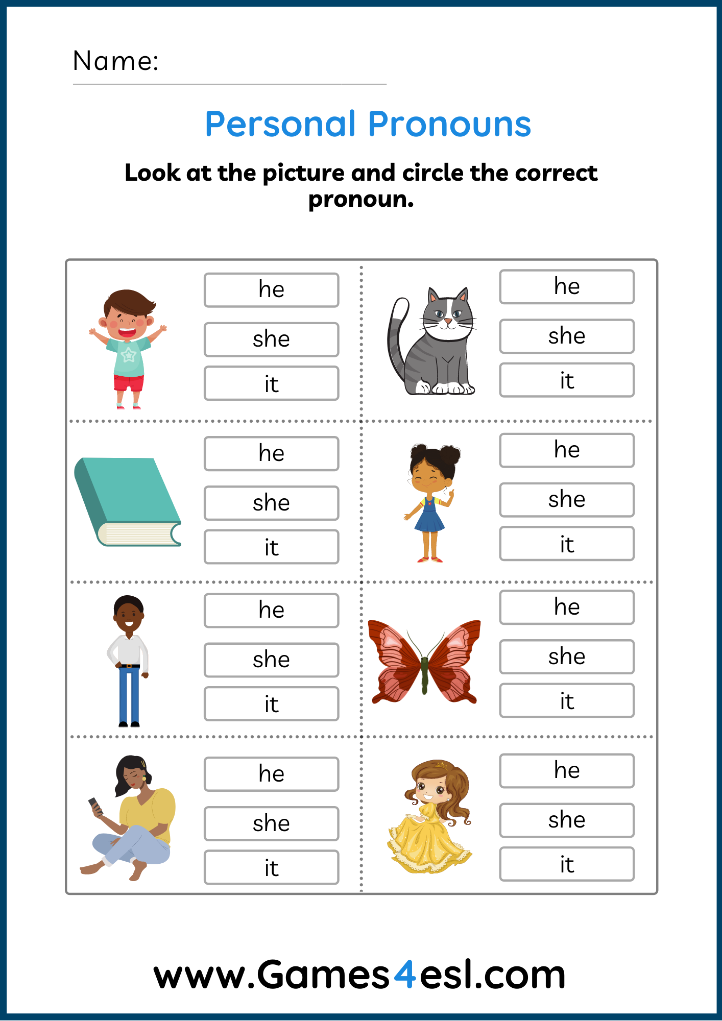 Pronoun Worksheets | Games4esl