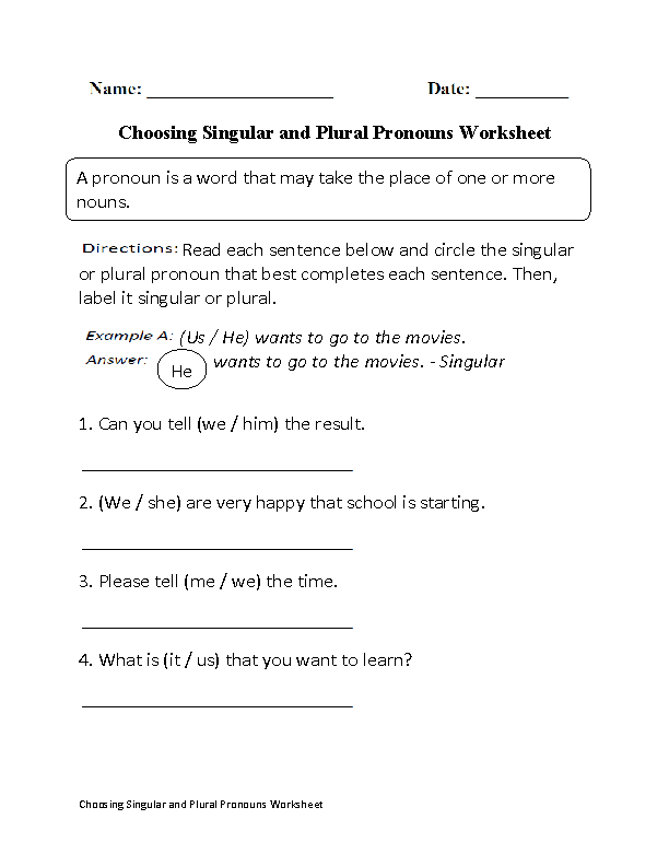 pronoun worksheet high school