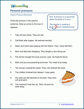 Personal pronouns worksheets for grade 2 students | Worsheets library