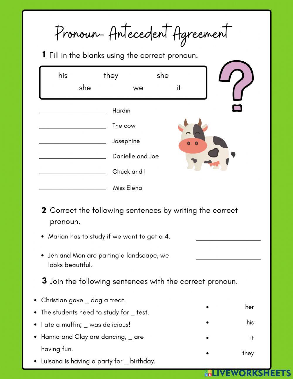pronouns and antecedents worksheet