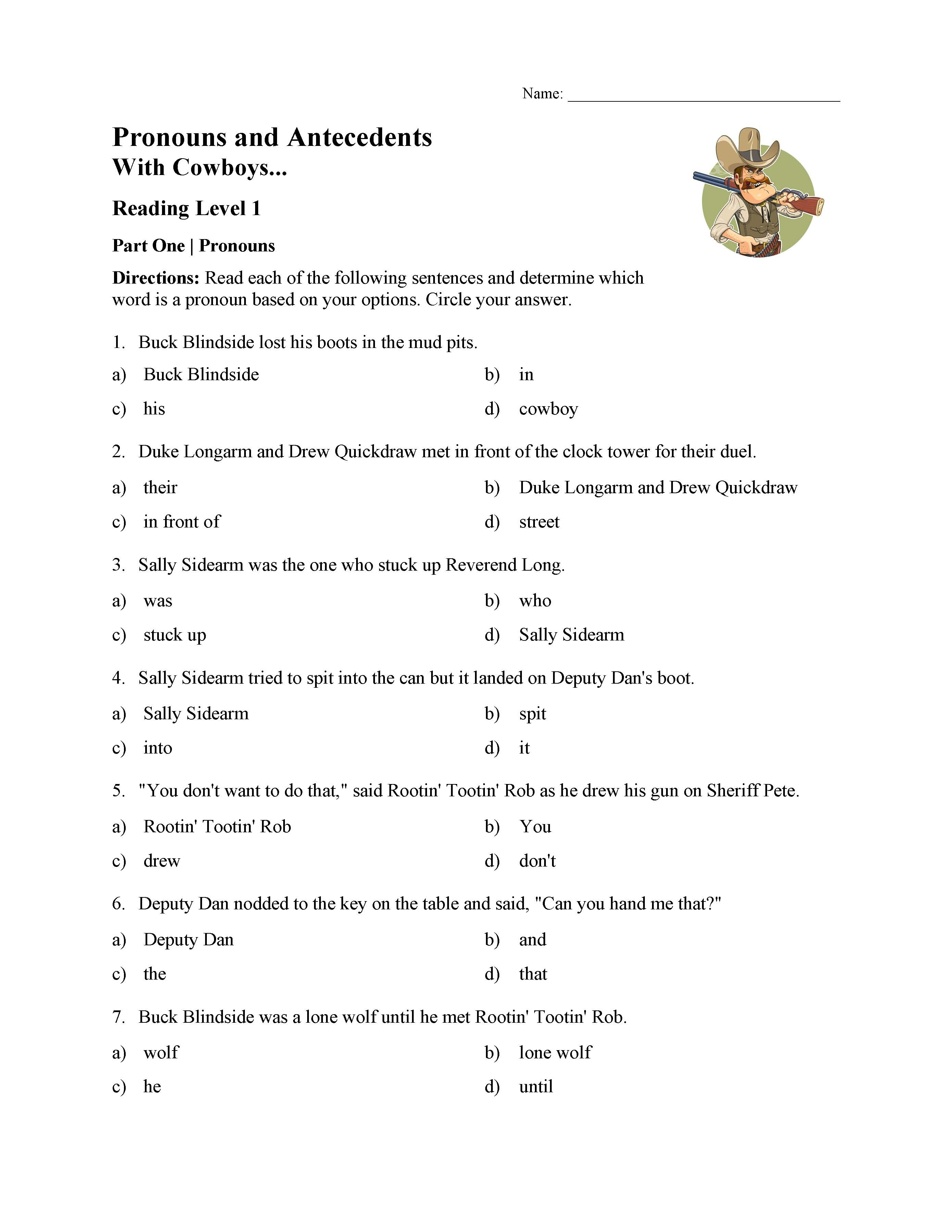 pronouns and antecedents worksheet