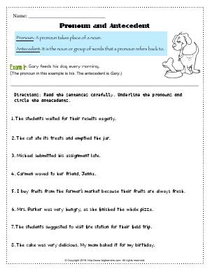 pronouns and antecedents worksheet