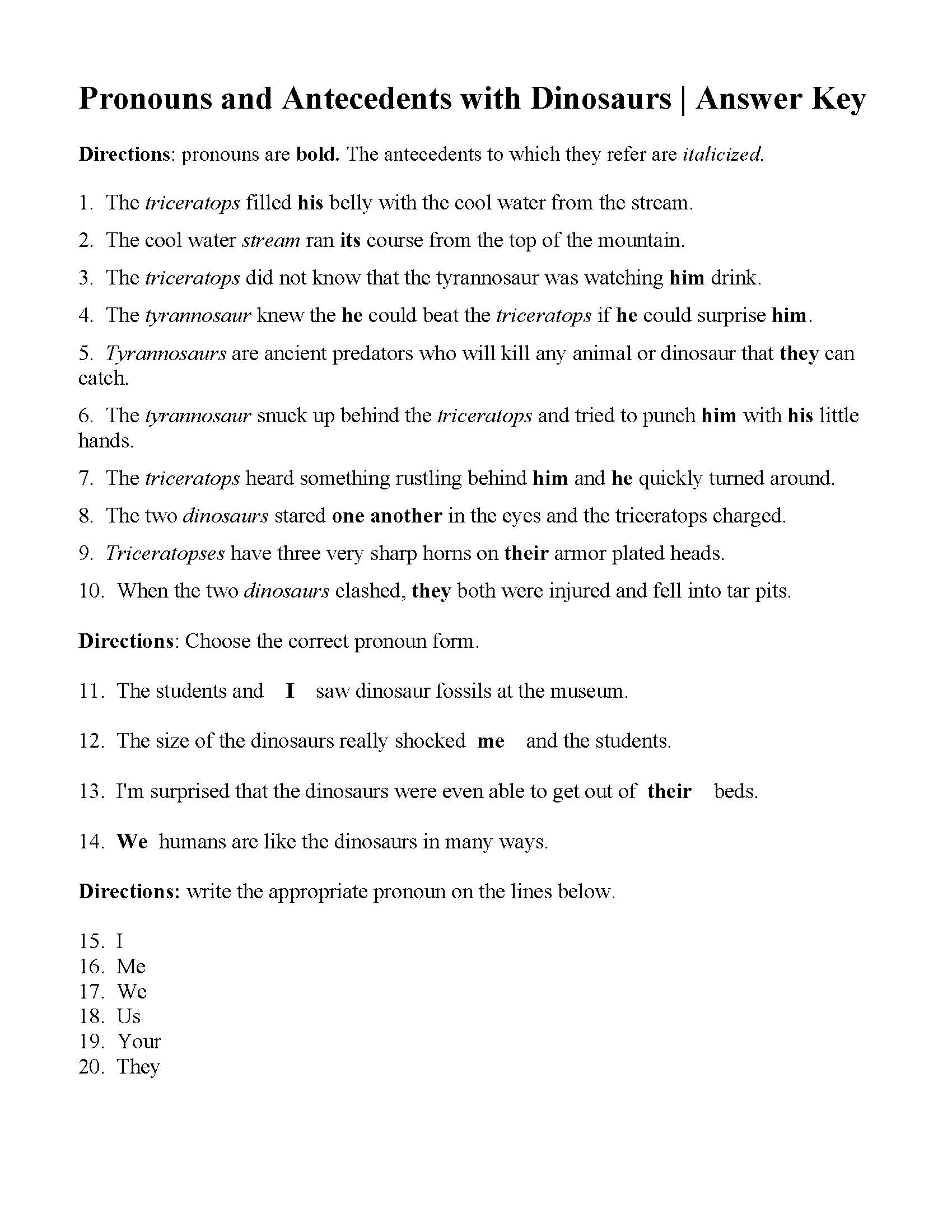 pronouns and their antecedents worksheet