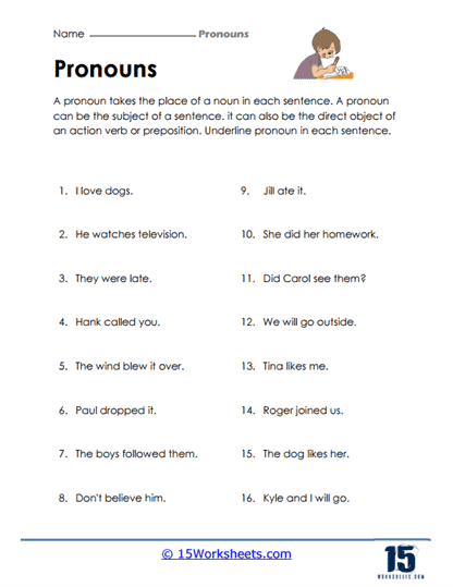 pronouns sentences worksheet