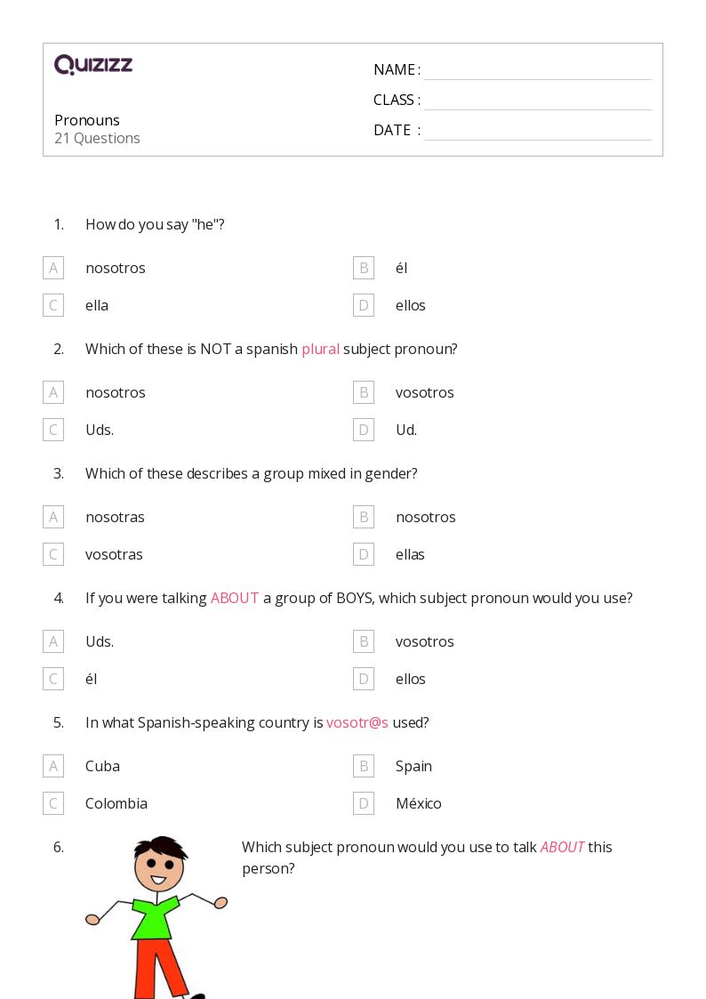 pronouns worksheet 6th grade