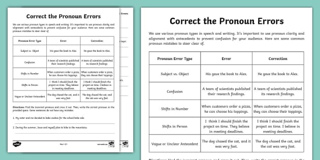 pronouns worksheet 6th grade