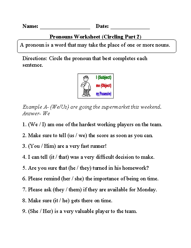 pronouns worksheet 6th grade