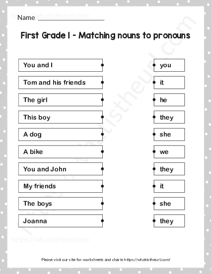 1st Grade Matching Nouns to Pronouns Worksheet - Your Home Teacher