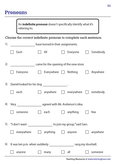 pronouns worksheet for 4th grade