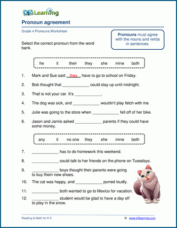 pronouns worksheet for 6th grade