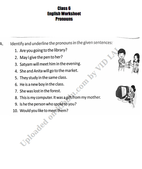 Pronoun Exercises for CBSE Class 6 with Answers