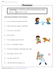 pronouns worksheet for grade 1