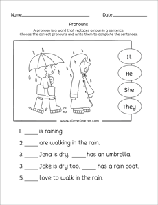 pronouns worksheet for kindergarten