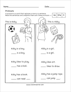 pronouns worksheet for kindergarten