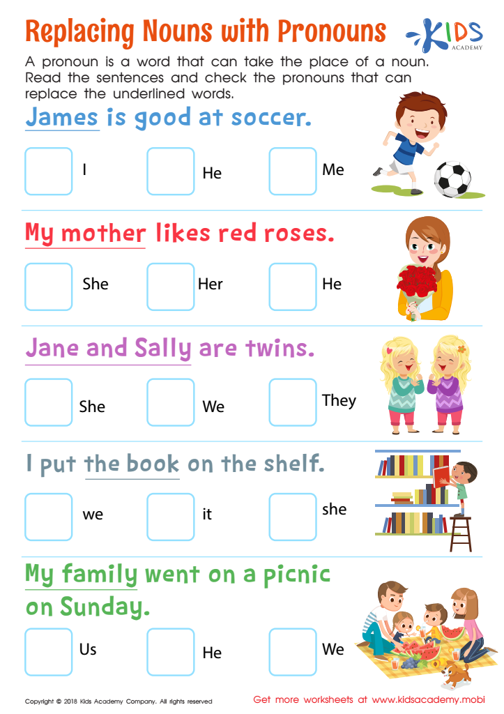 pronouns worksheet for kindergarten