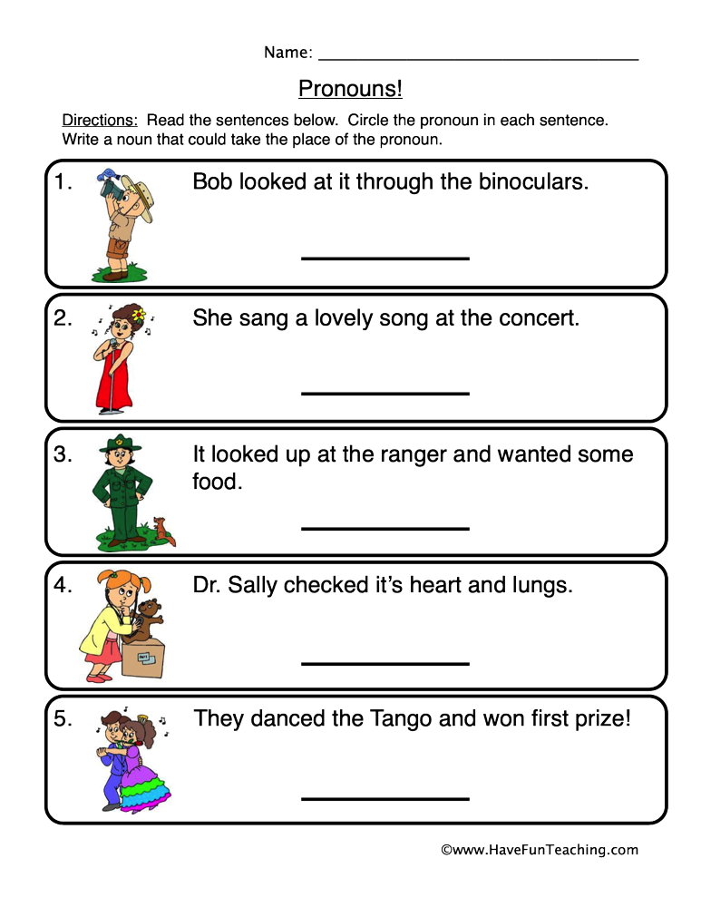 pronouns worksheet high school