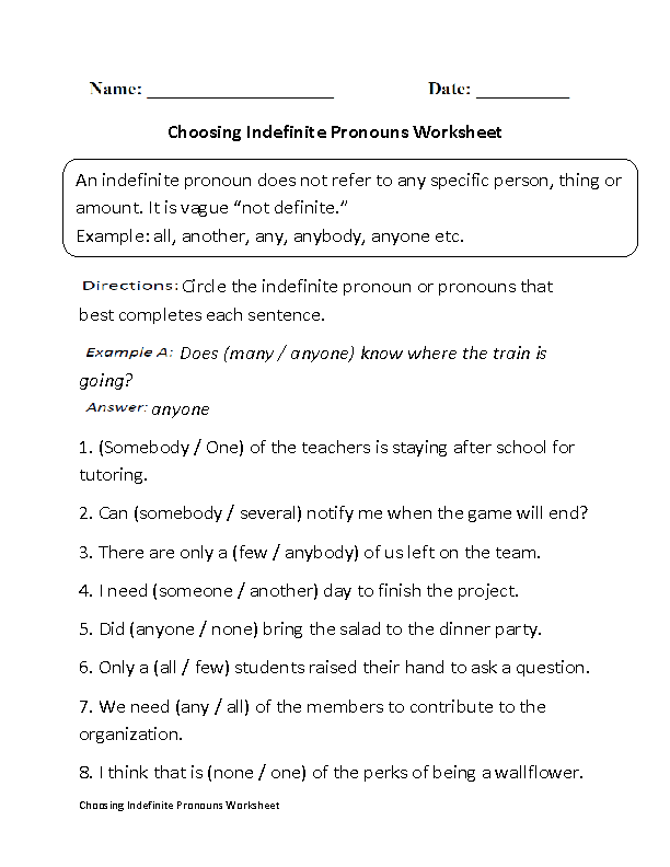 pronouns worksheet middle school