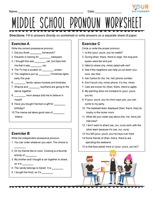 pronouns worksheet middle school