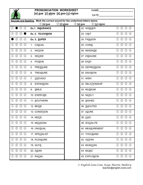 pronunciation worksheet
