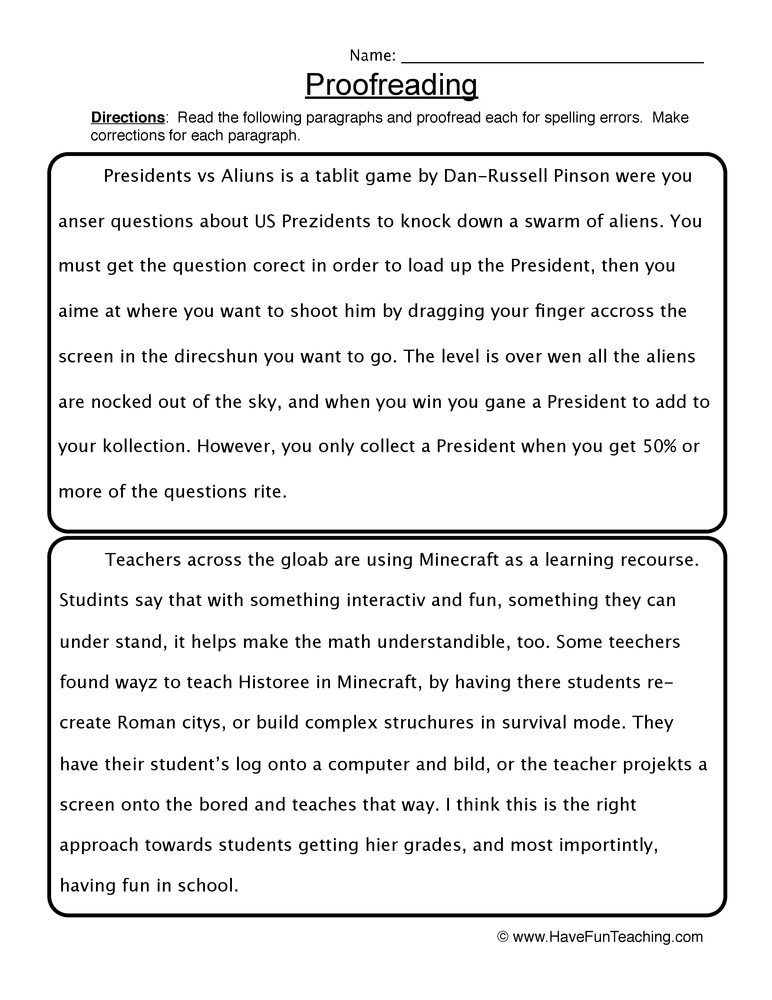 Proofreading Worksheet  