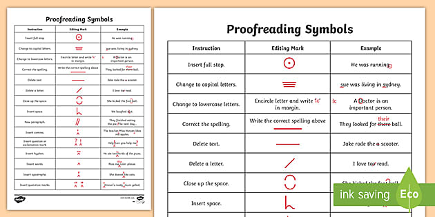 proofreading symbols worksheet
