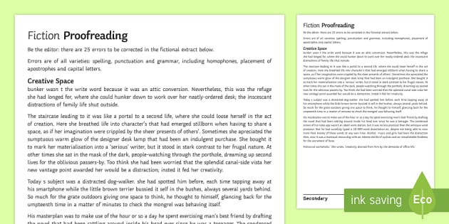 GCSE Creative Space Proofreading Differentiated Worksheets
