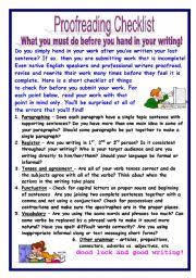 Proofreading checklist - ESL worksheet by sperras