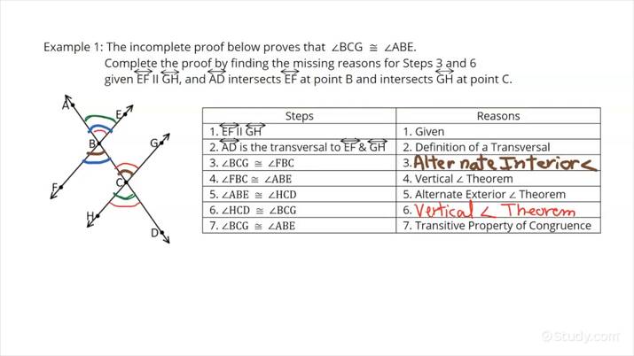 How to Solve Proofs Involving Parallel Lines | Geometry | Study.com