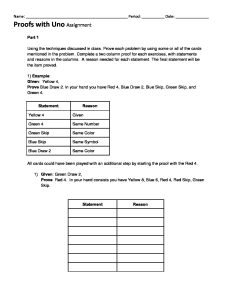 Uno Proofs Worksheet - Student Edition ⋆ GeometryCoach.com
