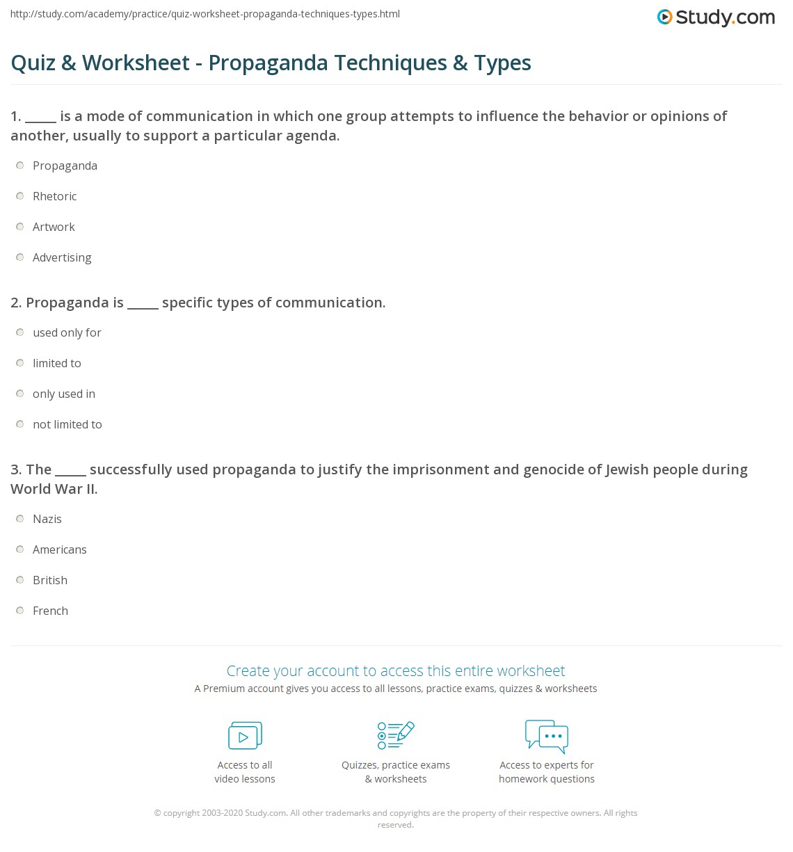 Quiz &  Worksheet - Propaganda Techniques &  Types | Study.com