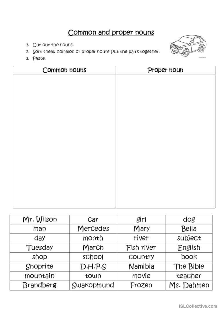 proper and common nouns worksheet