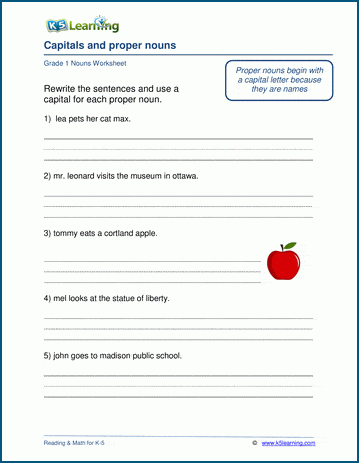 proper noun worksheet 1st grade