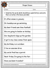 proper noun worksheet for 2nd grade