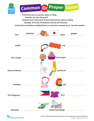 proper noun worksheet for first grade