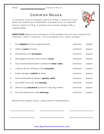 Common Nouns Worksheets