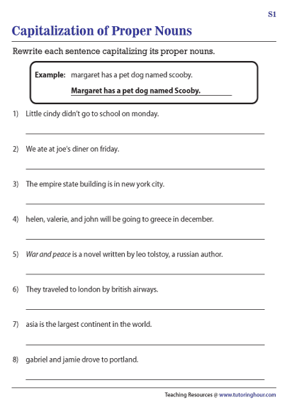 proper noun worksheet printables