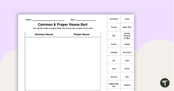 Common Nouns and Proper Nouns - Free Worksheet