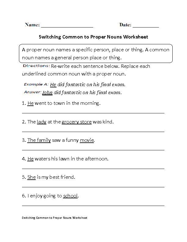 proper nouns and common nouns worksheet