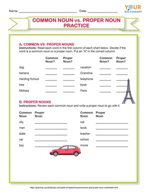 proper nouns and common nouns worksheet