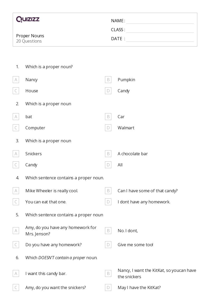 50+ Proper Nouns worksheets for 1st Grade on Quizizz | Free ...